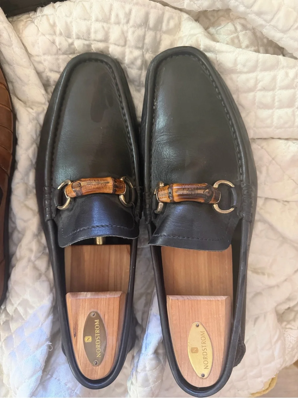 Gucci Black Leather Loafers with Bamboo Bit